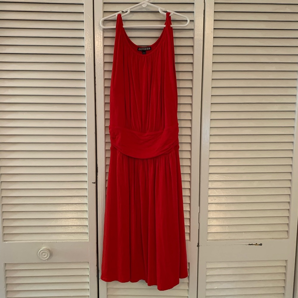 EXPRESS Red Stretch Rayon A-Line Sleeveless Dress size XS Lined Very Good Used